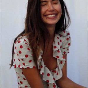 nwot Realisation Par Valentina Wrap Dress short sleeve Cherry polka Print  red